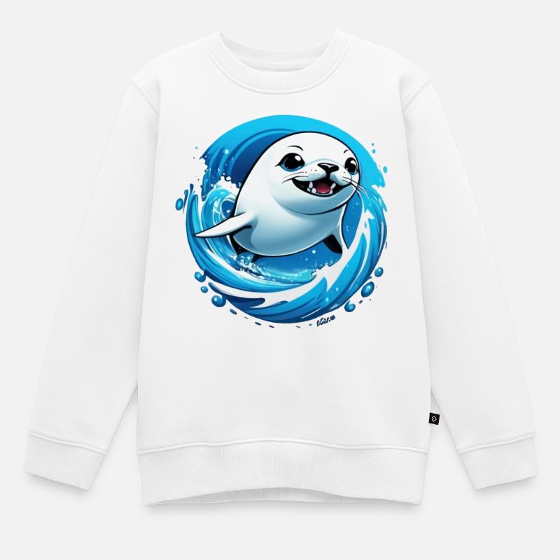 Robbe Robben Meer - Kinder Premium Organic Sweatshirt - Weiß