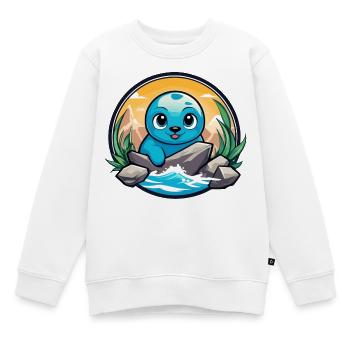 Kleine Robbe an Felsen - Kinder Premium Organic Sweatshirt - Weiß - Vorne - AI Model Kid Male (0cm)