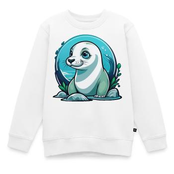 Jeune phoque en voyage de découverte - Sweat Premium enfant bio - blanc - Devant - AI Model Kid Male (0cm)
