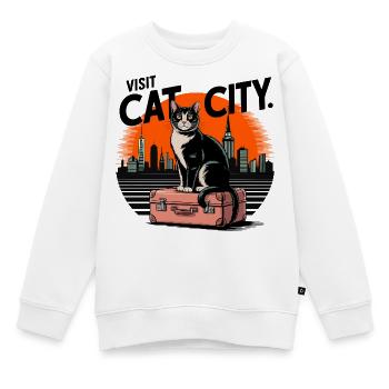 Le chat en ville - Sweat Premium enfant bio - blanc - Devant - AI Model Kid Male (0cm)