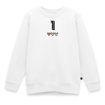 1. 1 year. 1st ANNIVERSARY. 1 YEAR ANNIVERSARY - Kids Premium Organic Sweatshirt - white - Front - AI Model Kid Male (0cm)