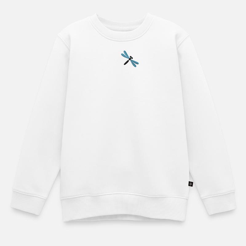 Libellule brodée - Sweat Premium enfant bio - blanc