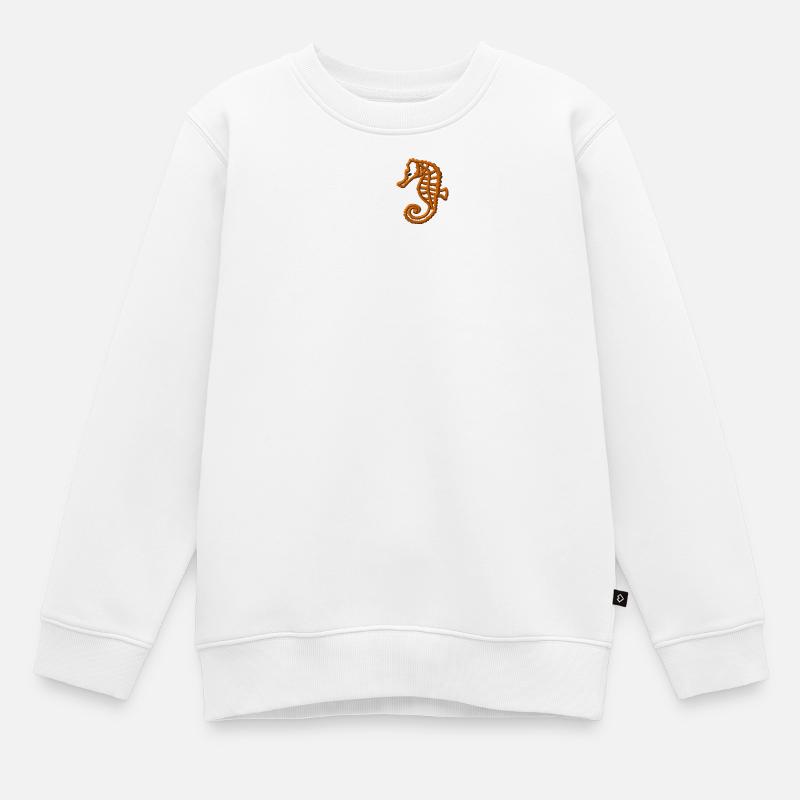 Hippocampe brodé - Sweat Premium enfant bio - blanc