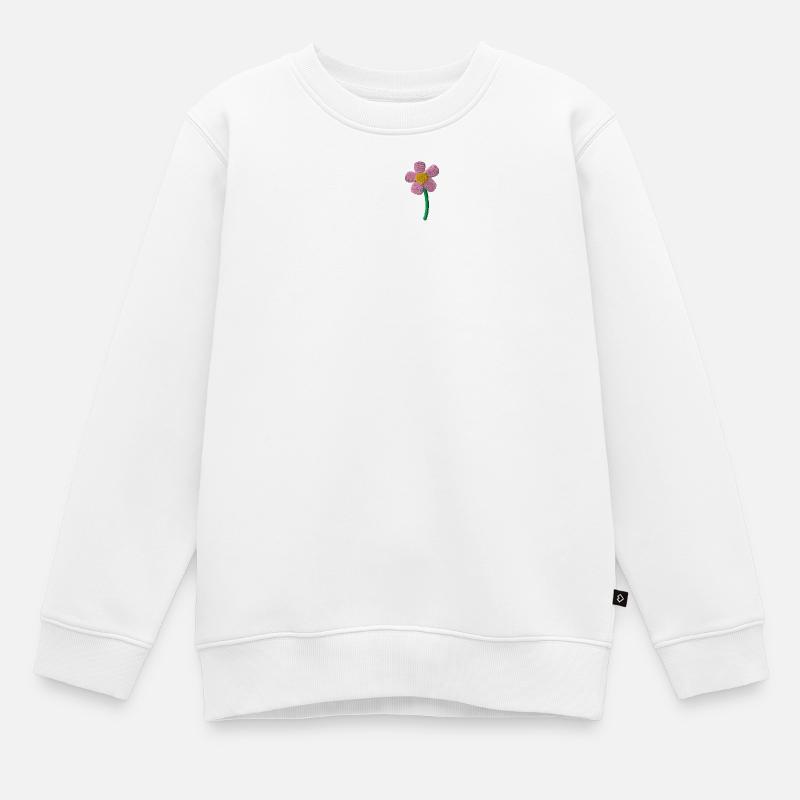 Fleur de Printemps Brodée - Sweat Premium enfant bio - blanc