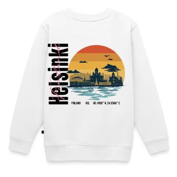 Helsinki Skyline Finlande Coucher de soleil rétro - Sweat Premium enfant bio - blanc - Dos - AI Model Kid Male (0cm)