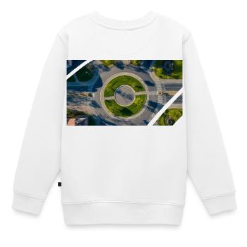 Vue aérienne Cercle rond Accents verts - Sweat Premium enfant bio - blanc - Dos - AI Model Kid Male (0cm)