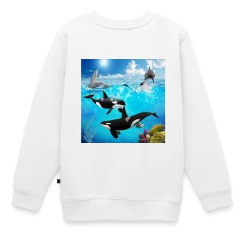 Undersea Pod: Orca and Dolphin Dive - Kids Premium Organic Sweatshirt - white - Back - AI Model Kid Male (0cm)
