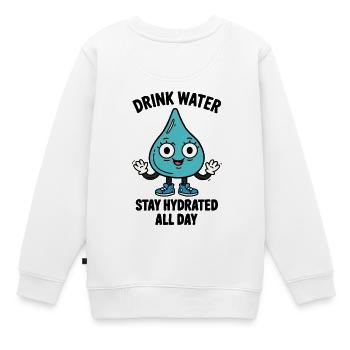Wassertropfenheld – Trinke Wasser - Kinder Premium Organic Sweatshirt - Weiß - Hinten - AI Model Kid Male (0cm)