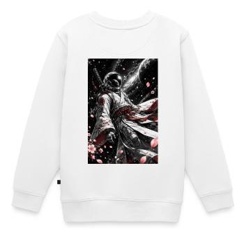 Space Samurai im Kirschblütenkosmos - Kinder Premium Organic Sweatshirt - Weiß - Hinten - AI Model Kid Male (0cm)