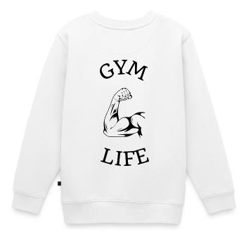 Starkes Thema Handgewichtheben - Kinder Premium Organic Sweatshirt - Weiß - Hinten - AI Model Kid Male (0cm)