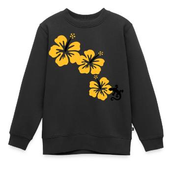 Hibiscus avec GECKO - Sweat Premium enfant bio - noir - Devant - AI Model Kid Female (0cm)