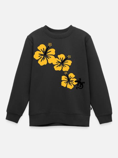 Hibiscus avec GECKO - Sweat Premium enfant bio - noir