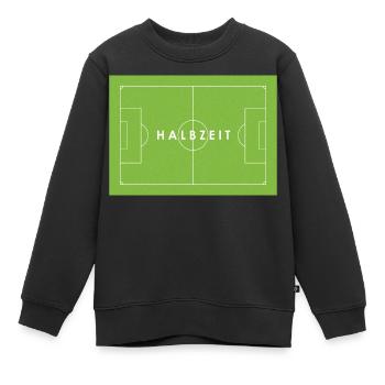 HALBZEIT – Fußball - Spielfeld - Fußballfans - Tor - Kinder Premium Organic Sweatshirt - Schwarz - Vorne - AI Model Kid Female (0cm)
