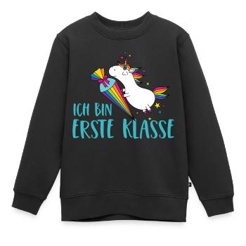 Einhorn Einschulung Schule Zuckertüte Erste Klasse - Kinder Premium Organic Sweatshirt - Schwarz - Vorne - AI Model Kid Female (0cm)