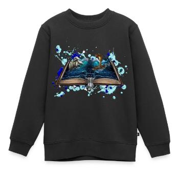 Schiff im Sturm mir Schlange Illustration - Kinder Premium Organic Sweatshirt - Schwarz - Vorne - AI Model Kid Female (0cm)