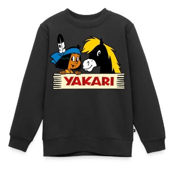Yakari et Petit-Tonnerre Tee shirt manches longues - Sweat Premium enfant bio - noir - Devant - AI Model Kid Female (0cm)