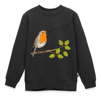 Singendes Rotkehlchen, Musiknoten - Kinder Premium Organic Sweatshirt - Schwarz - Vorne - AI Model Kid Female (0cm)