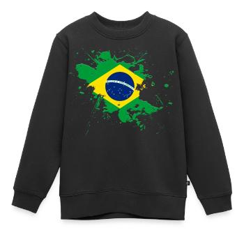 Brasilien Flagge als Farbklecks - Kinder Premium Organic Sweatshirt - Schwarz - Vorne - AI Model Kid Female (0cm)