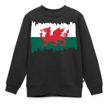 Wales National Flag - brush vertical - Kinder Premium Organic Sweatshirt - Schwarz - Vorne - AI Model Kid Female (0cm)