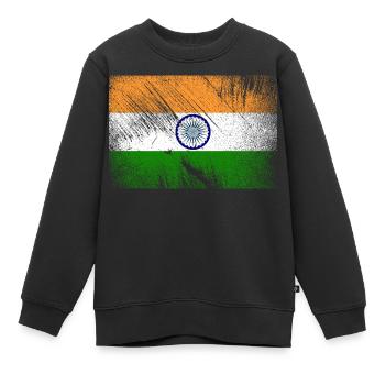 India flag - vintage grunge - Kids Premium Organic Sweatshirt - black - Front - AI Model Kid Female (0cm)