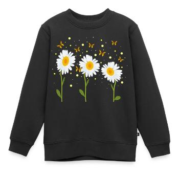 Marguerites, papillons - Sweat Premium enfant bio - noir - Devant - AI Model Kid Female (0cm)