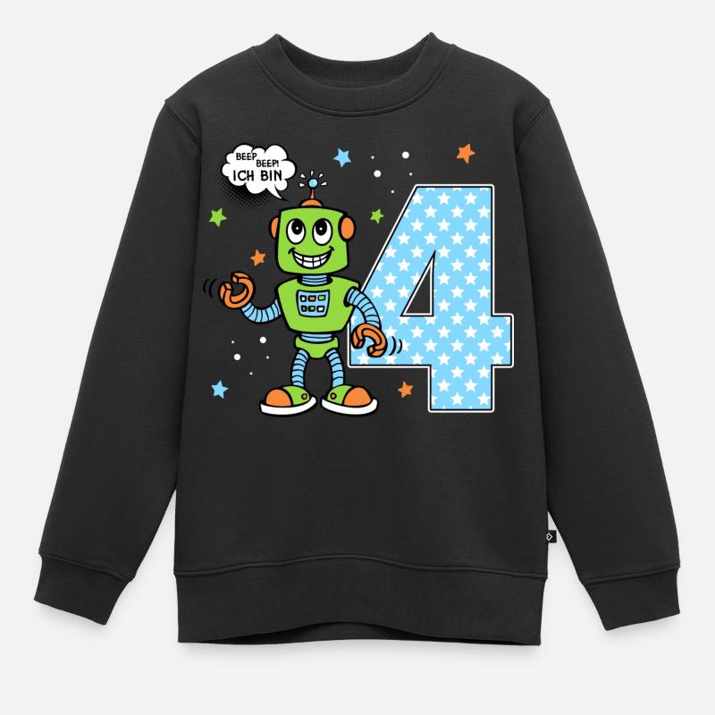 4. Geburtstag Roboter Jungen Geschenkidee - Kinder Premium Organic Sweatshirt - Schwarz