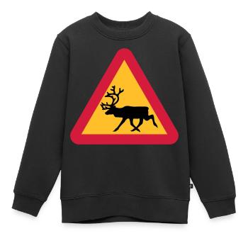 Panneau d'avertissement de renne - Sweat Premium enfant bio - noir - Devant - AI Model Kid Female (0cm)