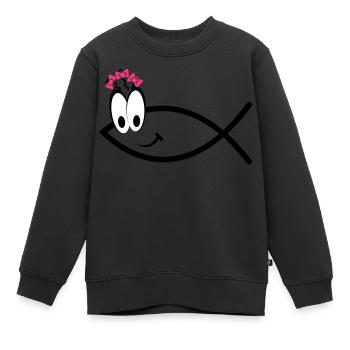 Ichtys Face Girl - Symbole - Christian - Femme - Sweat Premium enfant bio - noir - Devant - AI Model Kid Female (0cm)