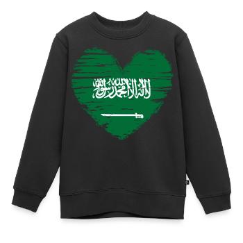 Saudi Arabien Herz Flagge Fahne Wappen - Kinder Premium Organic Sweatshirt - Schwarz - Vorne - AI Model Kid Female (0cm)