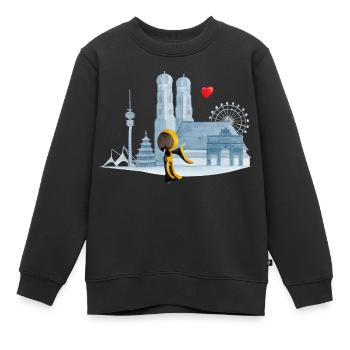Skyline München mit Münchner Kindl und Herz - Kinder Premium Organic Sweatshirt - Schwarz - Vorne - AI Model Kid Female (0cm)