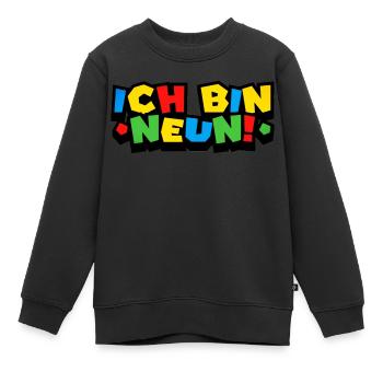 9. GEBURTSTAG - ICH BIN NEUN - GEBURTSTAGSGESCHENK - Kinder Premium Organic Sweatshirt - Schwarz - Vorne - AI Model Kid Female (0cm)
