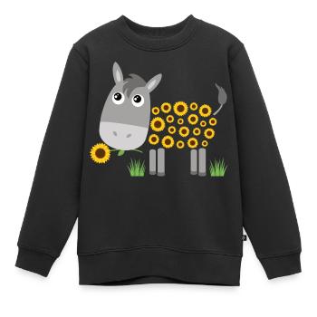 Donkey with sunflowers instead of fur - Kids Premium Organic Sweatshirt - black - Front - AI Model Kid Female (0cm)