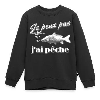 Je peux pas j'ai pêche à la carpe hameçon bouchon - Sweat Premium enfant bio - noir - Devant - AI Model Kid Female (0cm)