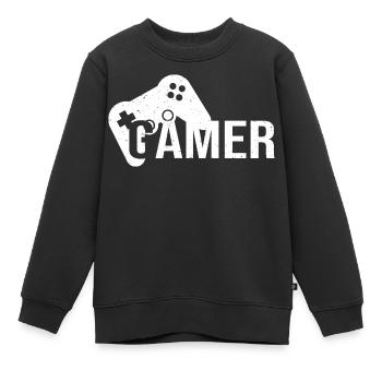 Gamer als Text mit einem Gamepad in Vintage - Kinder Premium Organic Sweatshirt - Schwarz - Vorne - AI Model Kid Female (0cm)