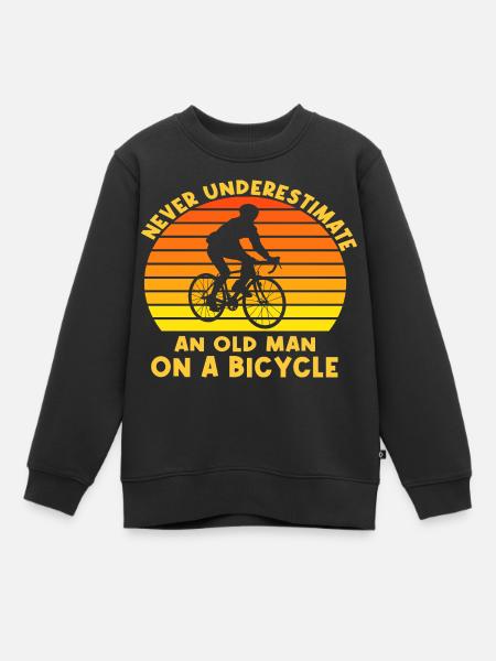 Onderschat nooit een oude man met een fiets - Kinder Premium sweater biologisch - zwart