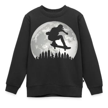 Skateboarder New York Skyline Moon - Sweat Premium enfant bio - noir - Devant - AI Model Kid Female (0cm)
