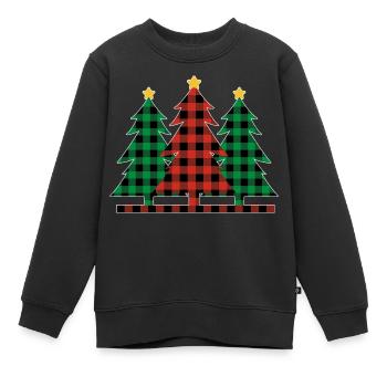 Karo Weihnachtsbäume - Kinder Premium Organic Sweatshirt - Schwarz - Vorne - AI Model Kid Female (0cm)