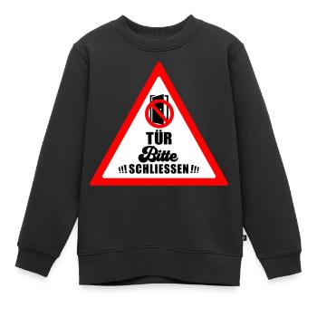 Tür schließen bitte | Farbe änderbar - Kinder Premium Organic Sweatshirt - Schwarz - Vorne - AI Model Kid Female (0cm)