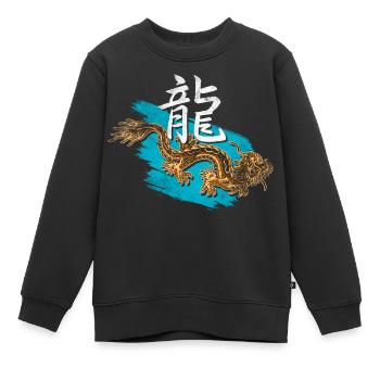 Dragon avec des caractères chinois - Sweat Premium enfant bio - noir - Devant - AI Model Kid Female (0cm)