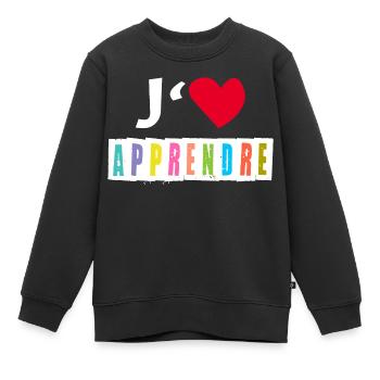 J aime apprendre - Sweat Premium enfant bio - noir - Devant - AI Model Kid Female (0cm)