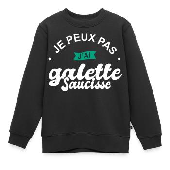 je peux pas j ai galette sausisse bretagne - Sweat Premium enfant bio - noir - Devant - AI Model Kid Female (0cm)