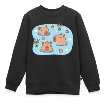 Süße Capybaras, die in heißen Quellen mit Orangen chillen - Kinder Premium Organic Sweatshirt - Schwarz - Vorne - AI Model Kid Female (0cm)