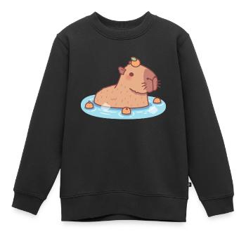 Süßes Capybara chillt in heißer Quelle - Kinder Premium Organic Sweatshirt - Schwarz - Vorne - AI Model Kid Female (0cm)