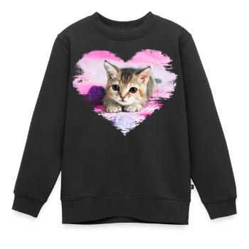 doux chaton dans un cœur - Sweat Premium enfant bio - noir - Devant - AI Model Kid Female (0cm)