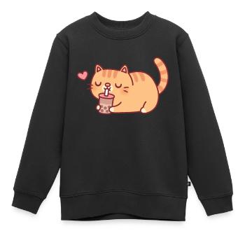 Süße mollige Katze liebt Boba-Tee - Kinder Premium Organic Sweatshirt - Schwarz - Vorne - AI Model Kid Female (0cm)