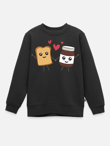 Funny Food Kawaii - Biscotte and Chocolat in Love - Kids Premium Organic Sweatshirt - black