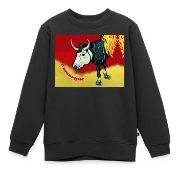 Taureau de Camargue style peinture naïve - Sweat Premium enfant bio - noir - Devant - AI Model Kid Female (0cm)