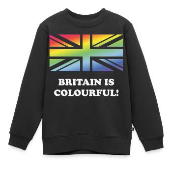 Großbritannien ist bunt! (Union Jack, Großbritannien) - Kinder Premium Organic Sweatshirt - Schwarz - Vorne - AI Model Kid Female (0cm)