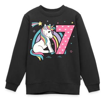 7. Geburtstag Siebter Geburtstag Einhorn Mädchen - Kinder Premium Organic Sweatshirt - Schwarz - Vorne - AI Model Kid Female (0cm)