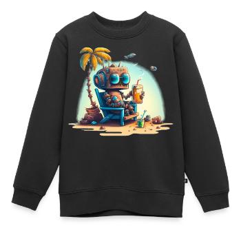 Roboter auf einem Liegestuhl unter einer Palme - Kinder Premium Organic Sweatshirt - Schwarz - Vorne - AI Model Kid Female (0cm)